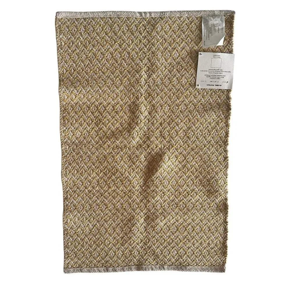 Golden Cream Handwoven Diamond Accent Rug Made in India 2’x3’ NWT Global Textile
